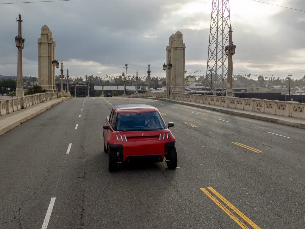 TELO Trucks driving across the 4th Street Bridge over the Los Angeles River