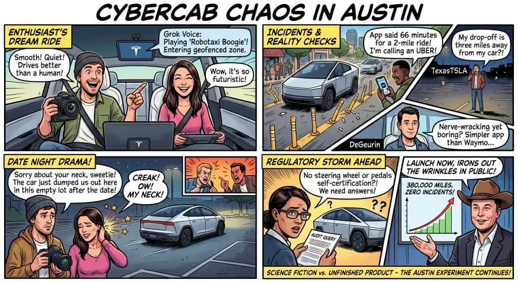 Cybercabbies and Cybercrabbies Rate the Tesla Cybercab Chaos in Austin Texas